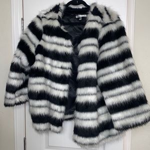 black & white faux fur coat